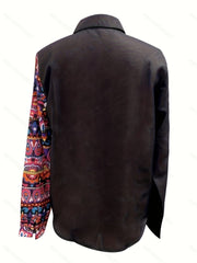 Colorblock Floral Print Button Up Blouse