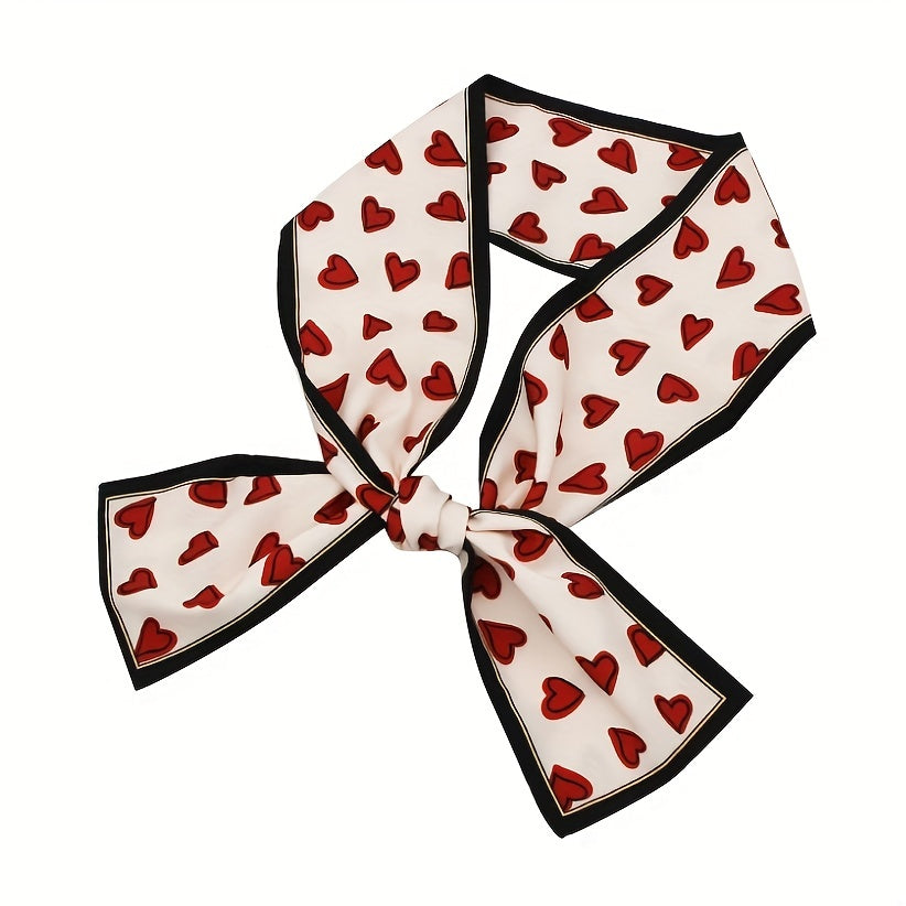 2pcs Heart Pattern Neckerchief Silk Skinny Scarf Handbag Charm Gift