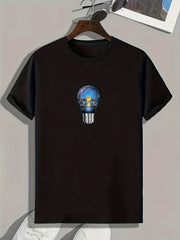 Light Bulb Print Men's Comfy T shirt Active Slightly Stretch Tee