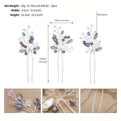 3pcs Crystal Hairpin U Shaped Head Jewelry Hair Accessories