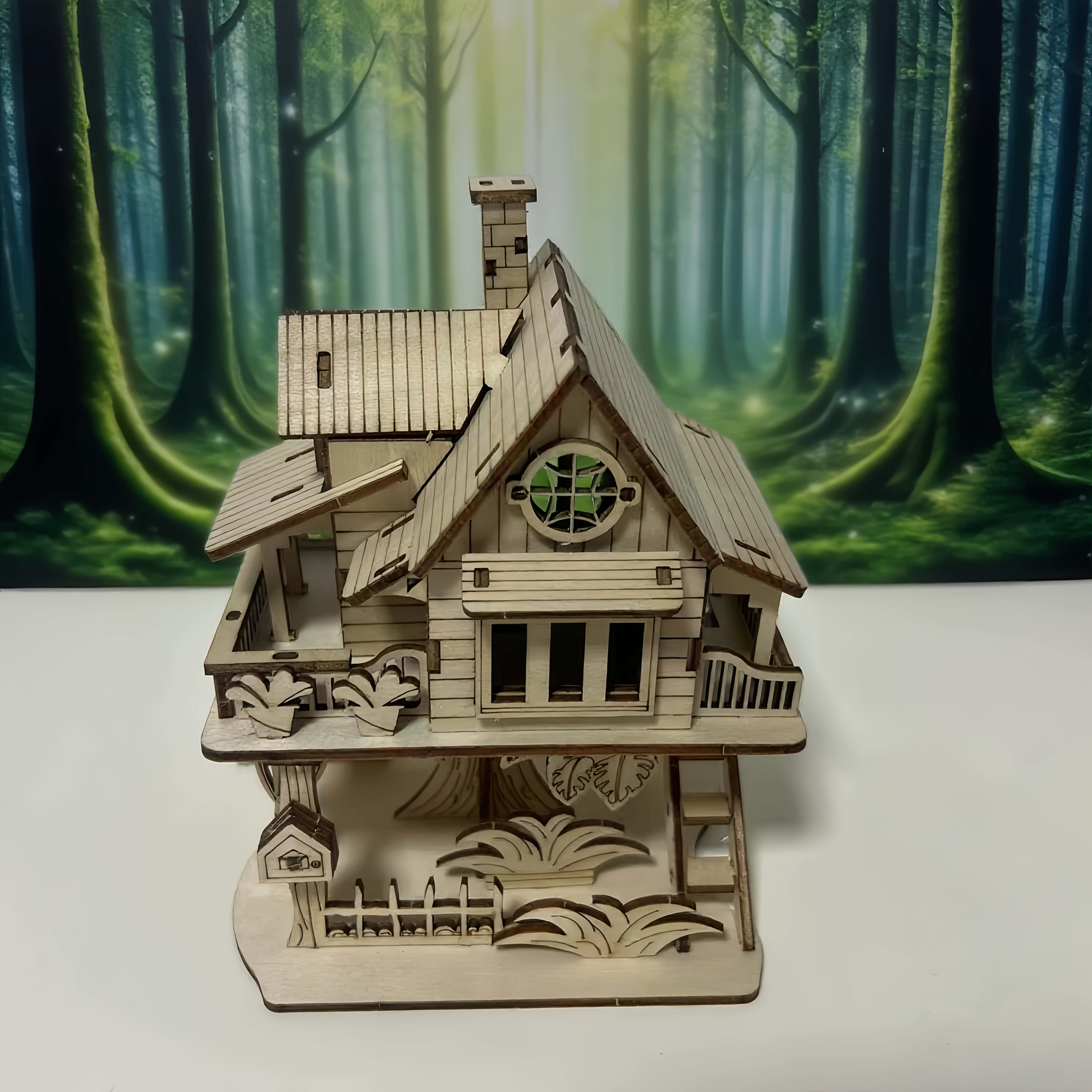 3D Wood Treehouse Puzzle Set DIY Building Blocks Yellow Gift