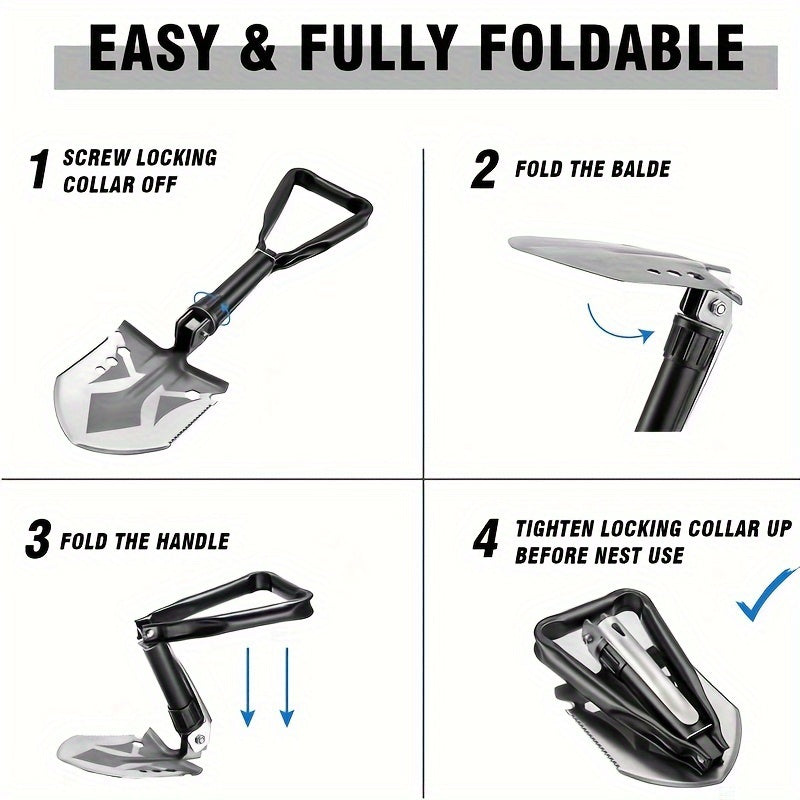 Portable Camping Shovel High Temp Steel Trench Tool Fold Handle Shovel