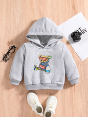 Bear & Letter Print Baby's Casual Hooded Sweatshirt