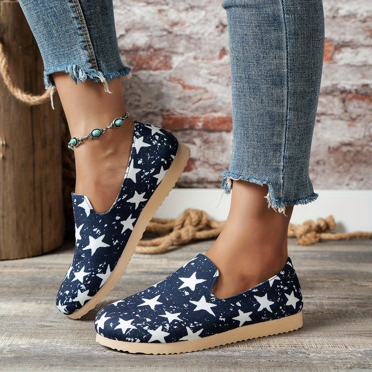 Women's Stitching Print Sneakers Slip On Lightweight Shoes