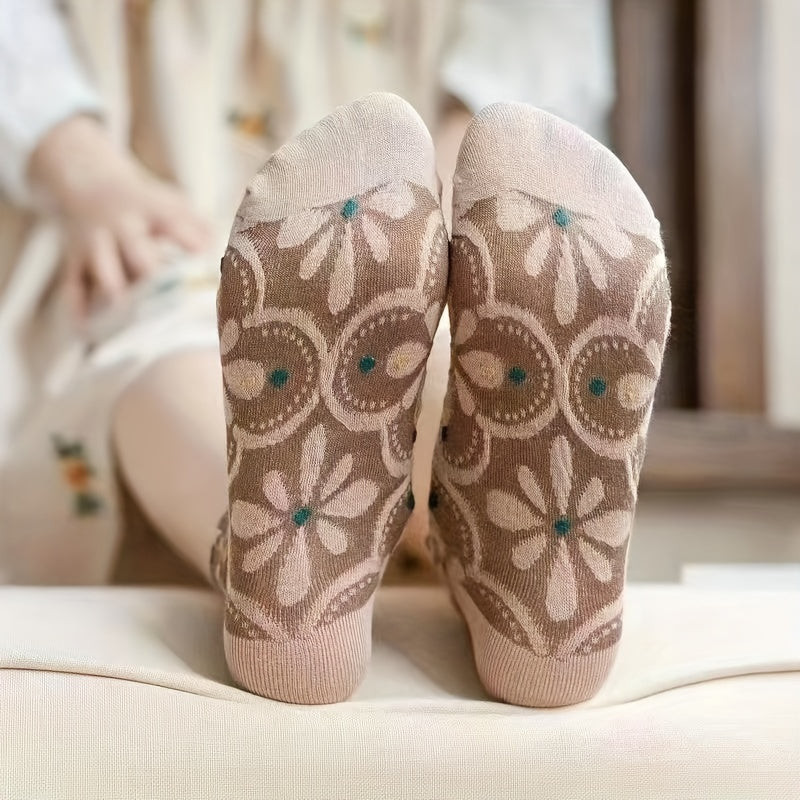 5 Pairs Floral Print Low Cut Women's Socks