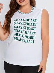 Women's Plus Size Sports Top Letter & Striped Print Fitness Tank