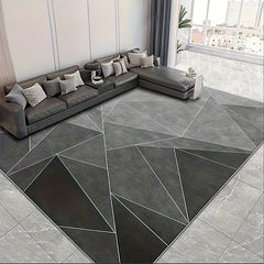 Gray Geometric Pattern Area Rug Non Slip Washable Indoor Mat for Living Room Bed