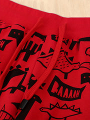 Boy's Dino Pattern Sweatshirt & Sweatpants Set For Spring Fall Winter