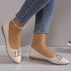 Women's Rhinestone Buckle Ballet Flats Slip On Shoes