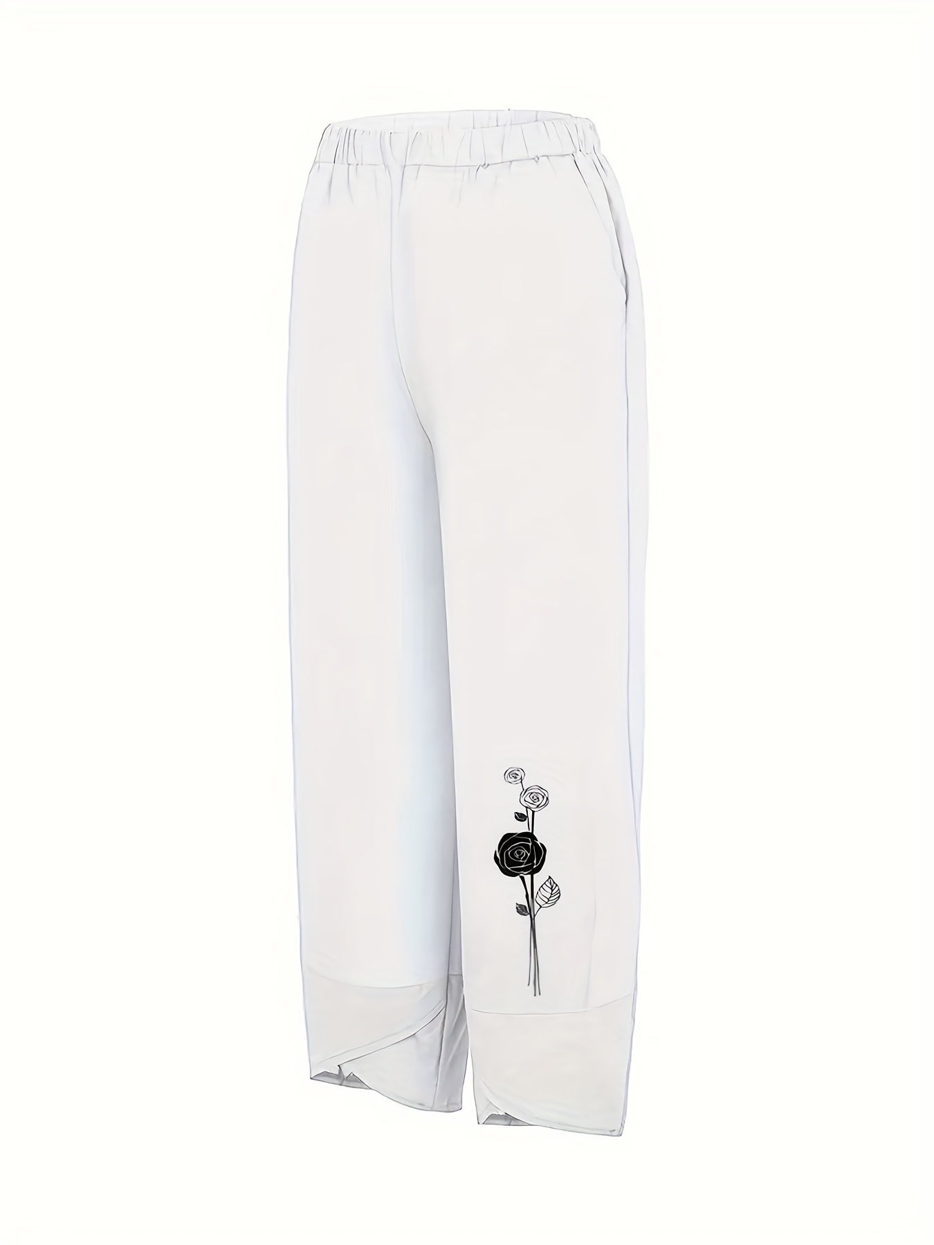 Floral Print Elastic Waist Pants for Women