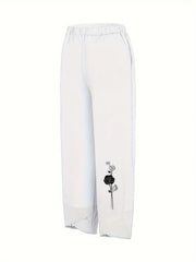 Floral Print Elastic Waist Pants for Women