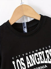 2pcs Boys Casual Short Sleeve Suit Comfy LOS ANGELES Letter Print T shirt&shorts
