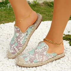 Women's Floral Embroidered Slip On Flat Shoes