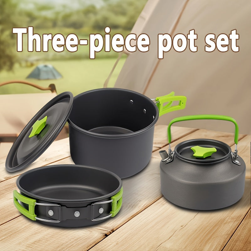 3pcs Cookware Set Camping Pots Pans Outdoor Plates Tableware