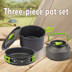 3pcs Cookware Set Camping Pots Pans Outdoor Plates Tableware
