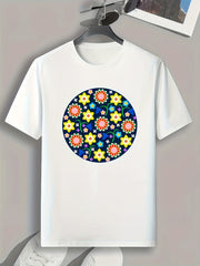 Men's Floral Print Stretch Tee for Outdoor Summer