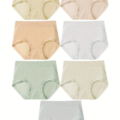 7pcs Solid Briefs Mid Rise Stretchy Panties
