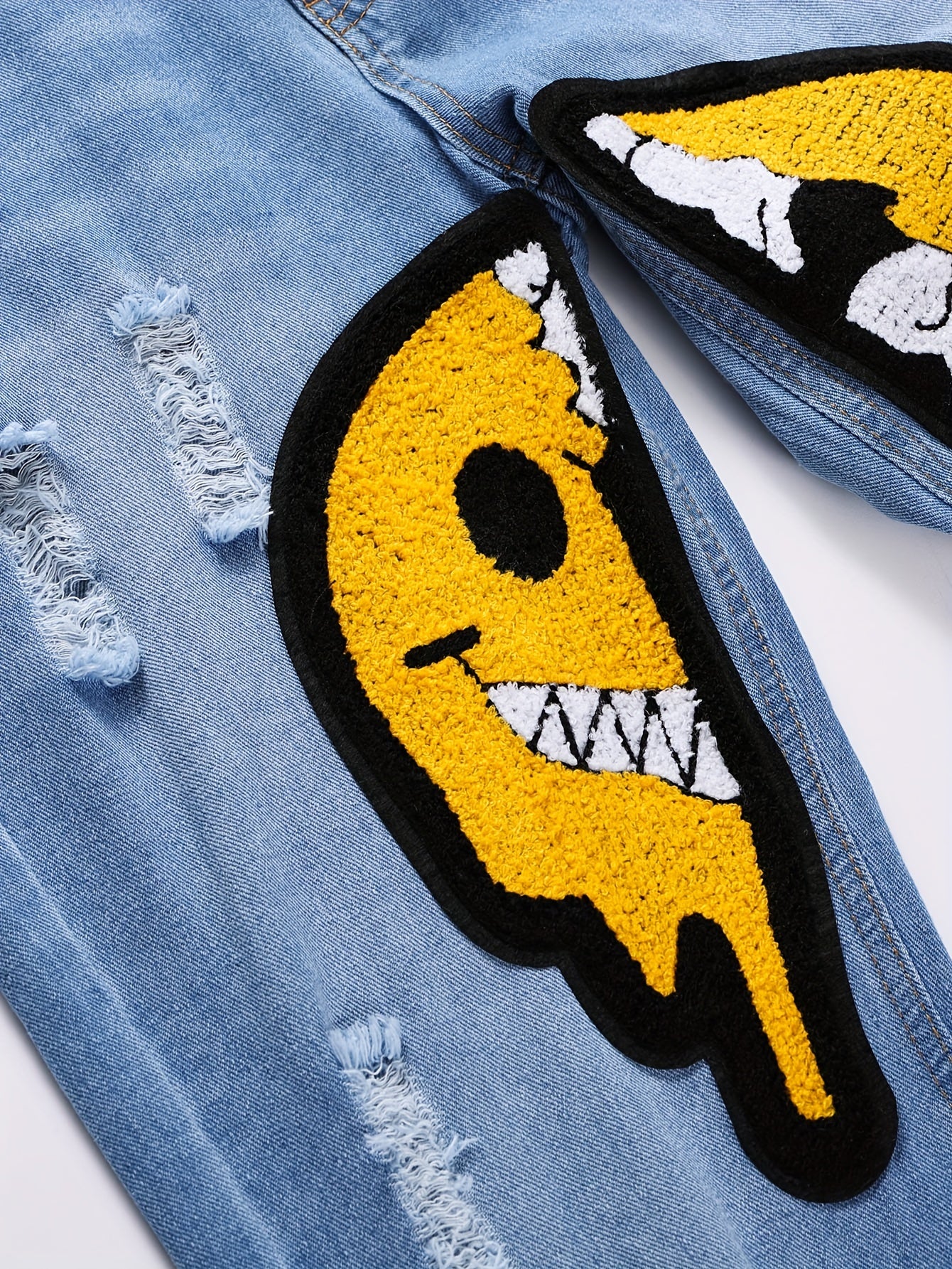 Men's Smiling Face Ripped Jeans