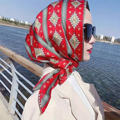 Boho Geometric Print Hijab Lace Up Head Scarf Head Wraps Soft Long Ribbon Turban