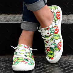Christmas Pattern Canvas Shoes Flat Lightweight Casual Walking Shoes