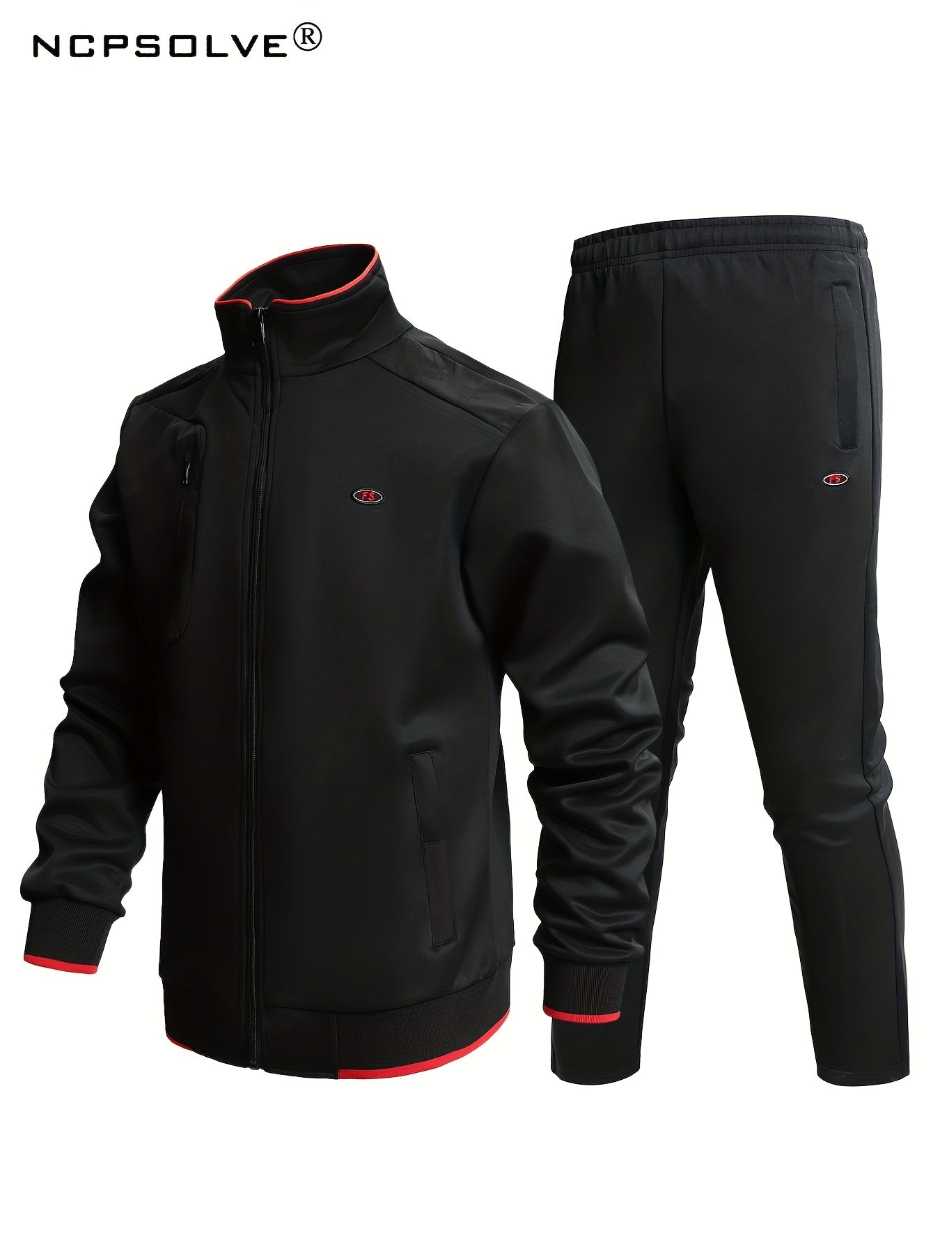 Men's Sports Suit with Stretch Zip Jacket & Elastic Waist Pants