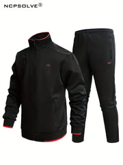 Men's Sports Suit with Stretch Zip Jacket & Elastic Waist Pants