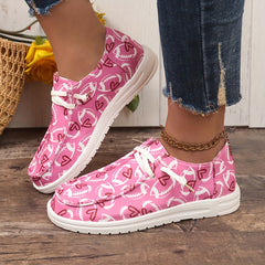 Women's Rugby & Heart Pattern Canvas Shoes Comfort Slip on Boat Shoes