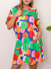 Lounge Dress Women's Plus Allover Floral Print Tee Sleep Dress
