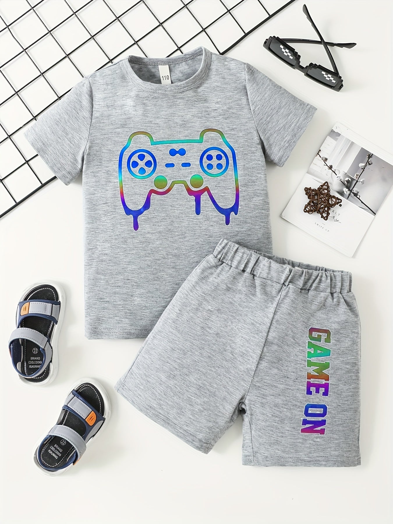 Boys Game Console Print T shirt & Shorts Set for Summer