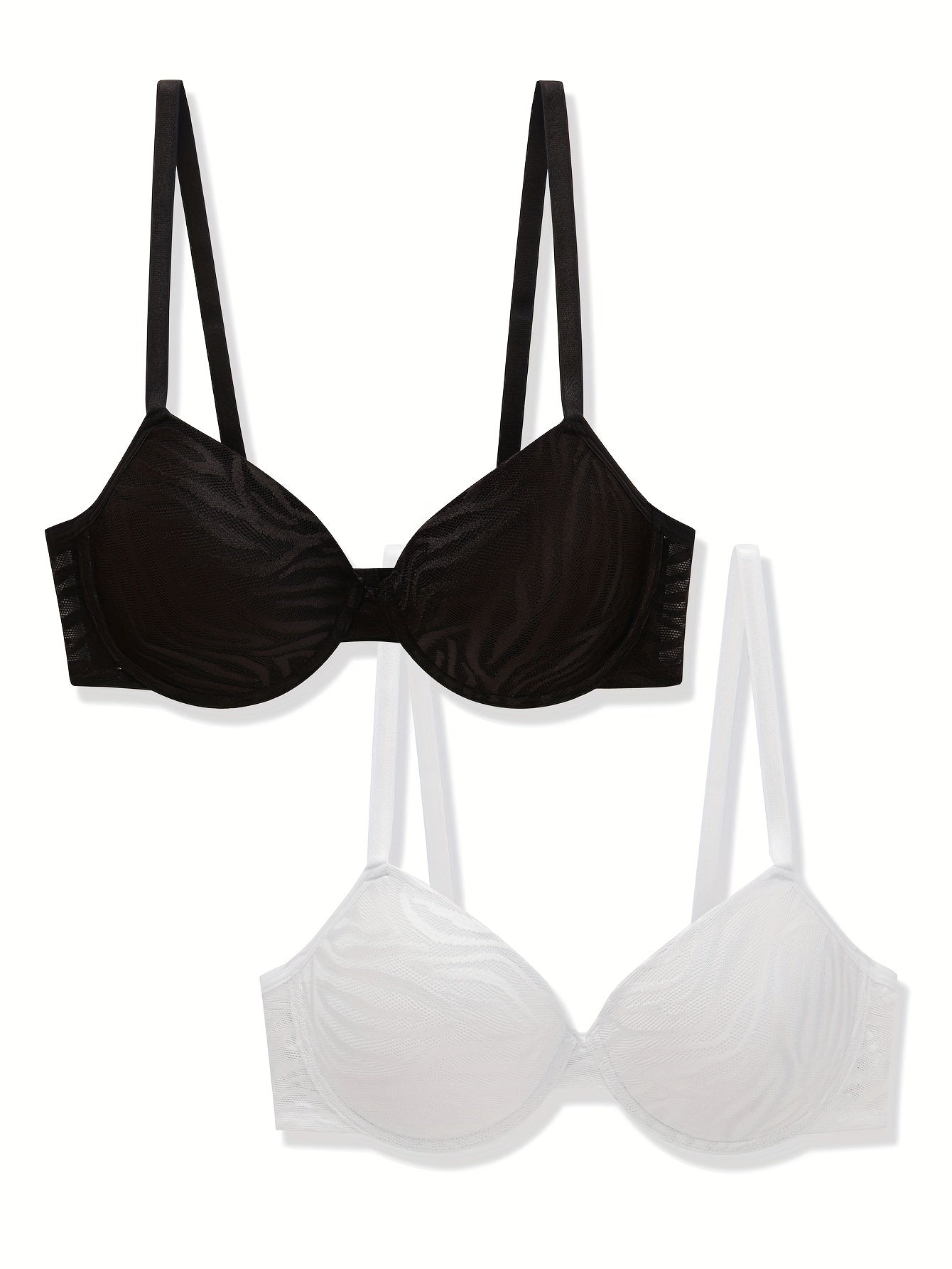 2pcs Solid Push Up Bras Comfy & Breathable Women's Lingerie