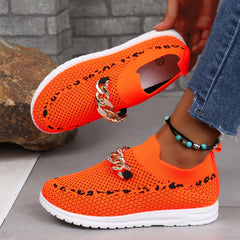 Sporty Walking Shoes Chain Decor Mesh Slip On Sneakers Women's Footwear