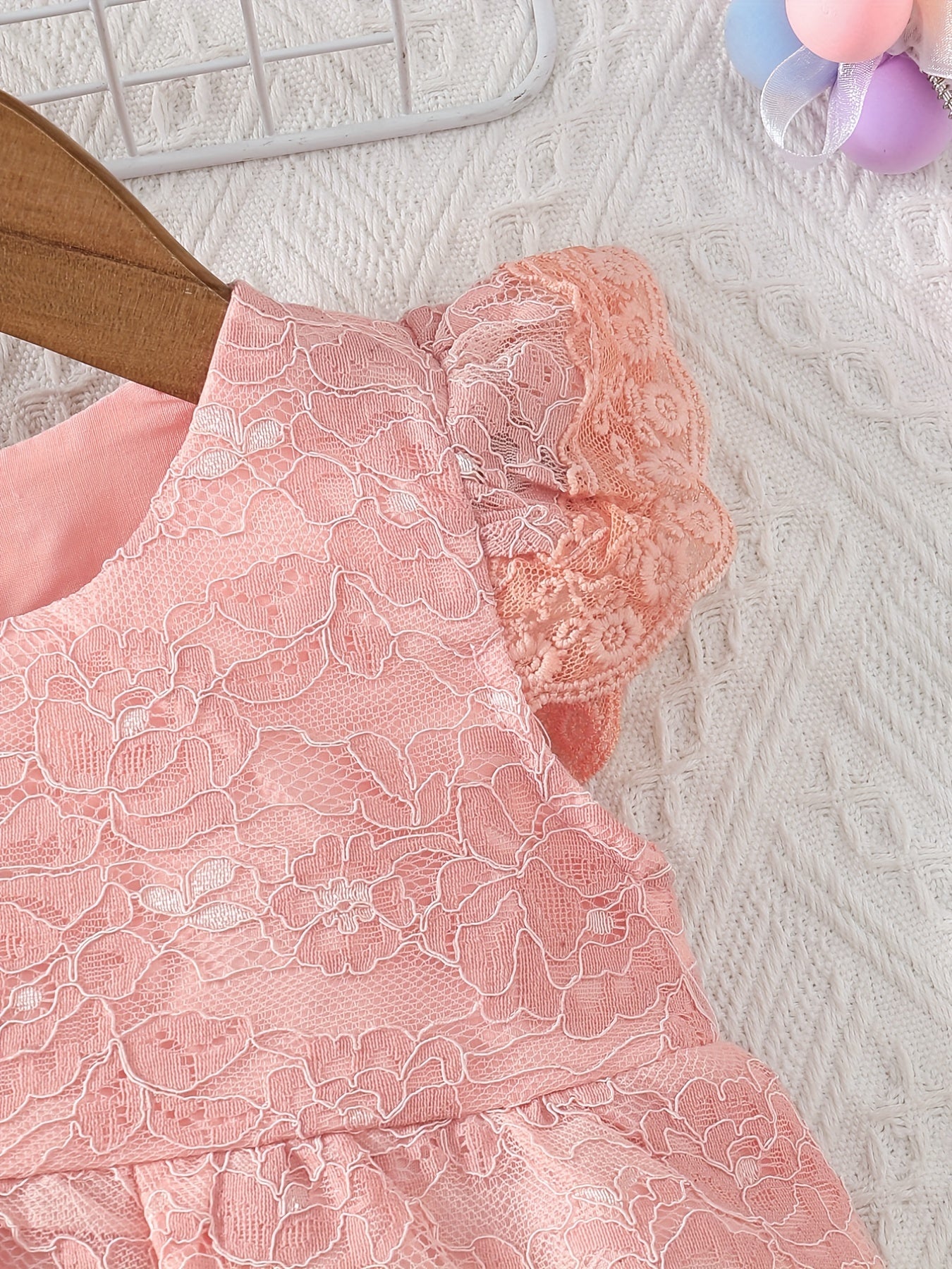 Baby Girl Lace Decor Floral Flutter Sleeve A line Princess Dress