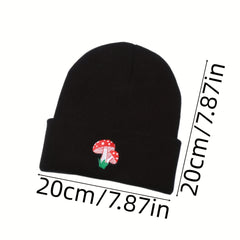 Red Mushroom Embroidery Beanie Cartoon Elastic Skull Cap