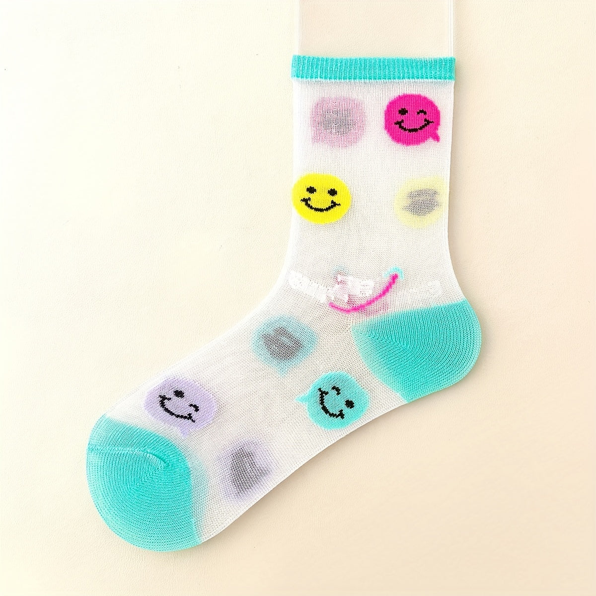 5 Pairs Kids Cartoon Smile Face Ice Silk Crew Socks