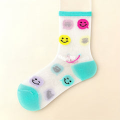 5 Pairs Kids Cartoon Smile Face Ice Silk Crew Socks