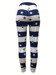Stars Print Block Pants Casual Drawstring Summer Jogger Pants Women's Clothing
