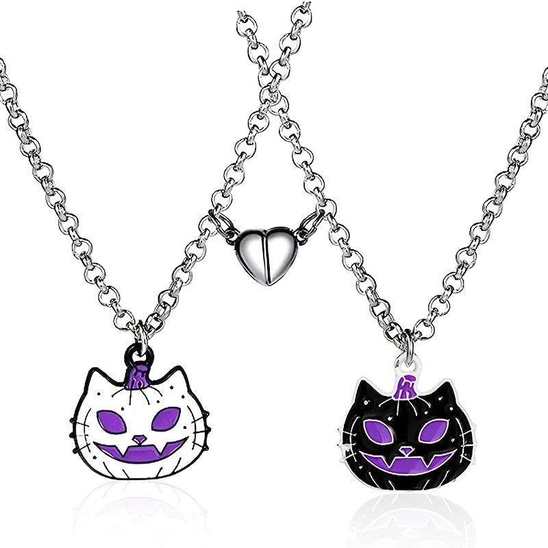 8pcs Magnetic Skull Pumpkin Ghost Pendant Necklace Set Halloween Jewelry