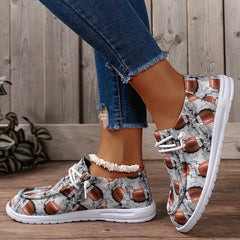 Women's Rugby Pattern Slip On Flat Shoes Lightweight Soft Casual Walking Shoes