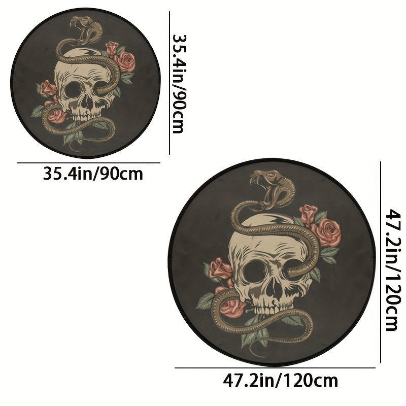 Halloween Skull Rug Round Non-Slip Floor Mat Floral Area Rugs Washable Carpet