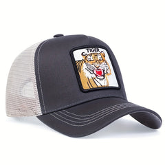 Tiger Patch Mesh Trucker Hat Unisex Breathable Sunshade Baseball Cap