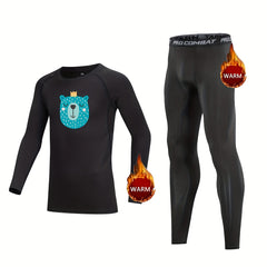 2pcs Kids Compression Fleece Sets Long Sleeve Crew Neck Pullover