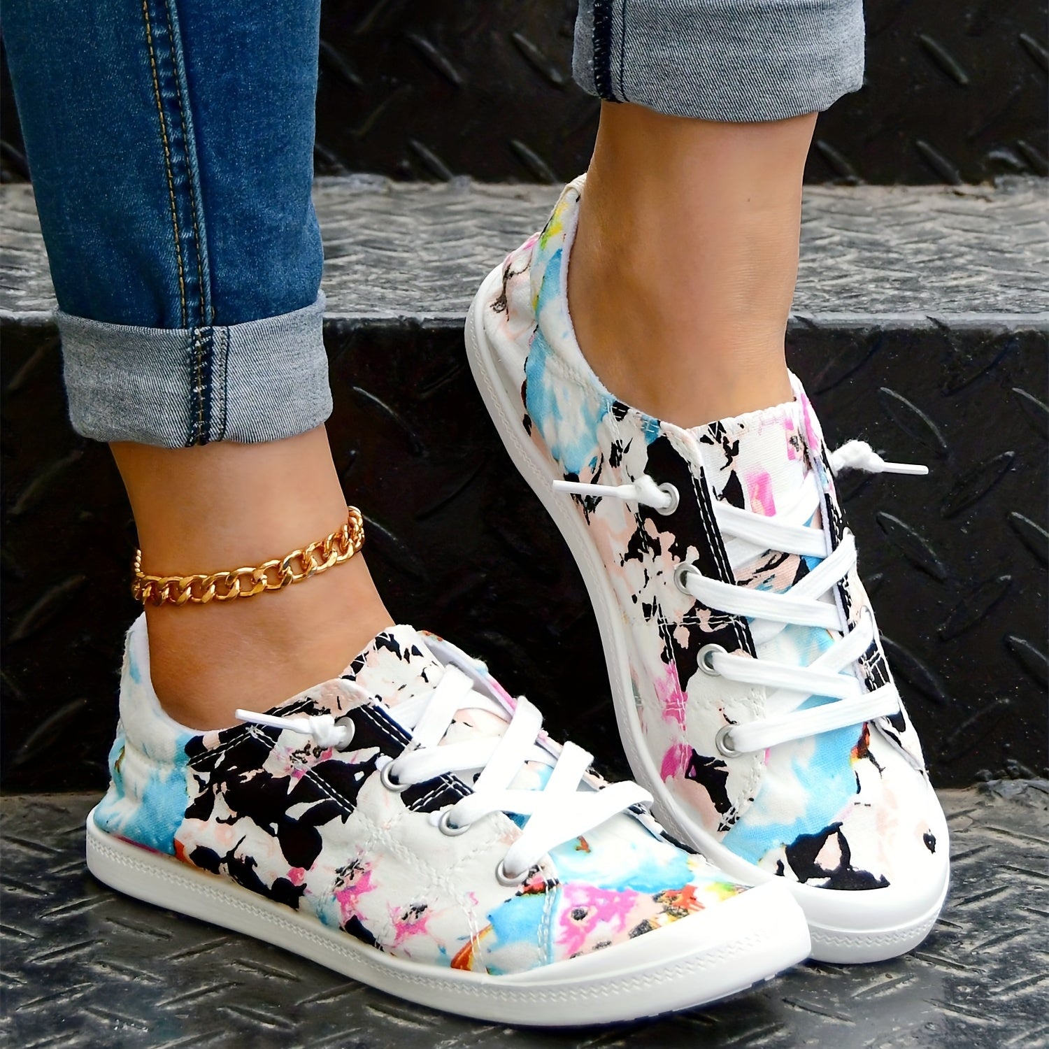 Women's Tie Dye Canvas Shoes Low Top Flat Sneakers