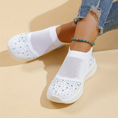 Women's Rhinestone Slip On Sneakers Breathable Casual Outdoor Shoes