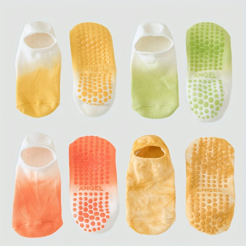 4 Pairs Tie Dye Yoga Short Grip Socks Non-slip Silicone Bottom Comfortable
