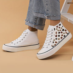 Halloween Skull Print Lightweight High Top Canvas Sneakers