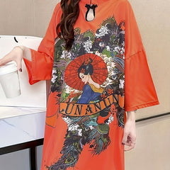 Cheongsam Sleep Dress Ethnic Style 3/4 Sleeve Nightwear