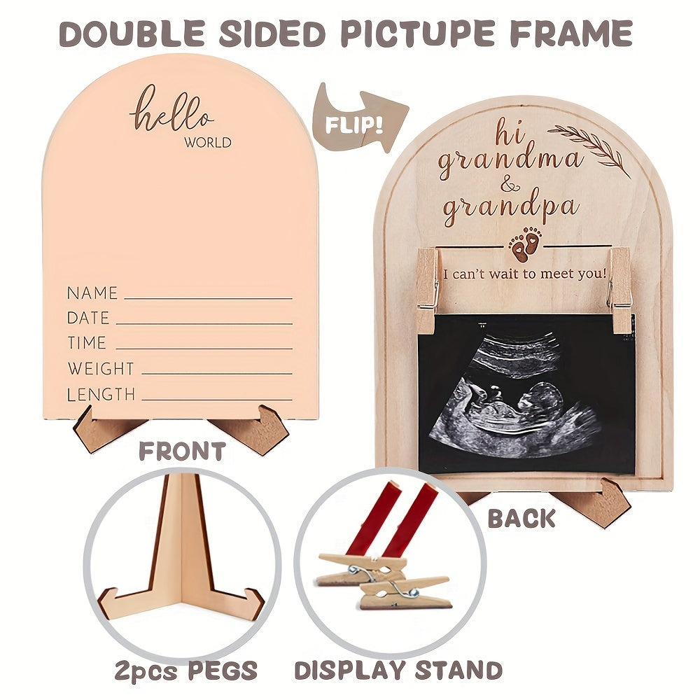 Wooden Ultrasound Photo Frame Hi Grandma & Grandpa Engraved Keepsake