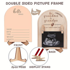 Wooden Ultrasound Photo Frame Hi Grandma & Grandpa Engraved Keepsake
