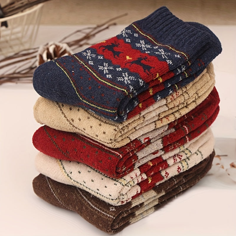 Elk Print Christmas Mid Tube Socks Women's Stockings
