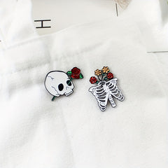 Enamel Skull Skeleton Rose Flower Drop Alloy Brooch Girls Bag Jewelry